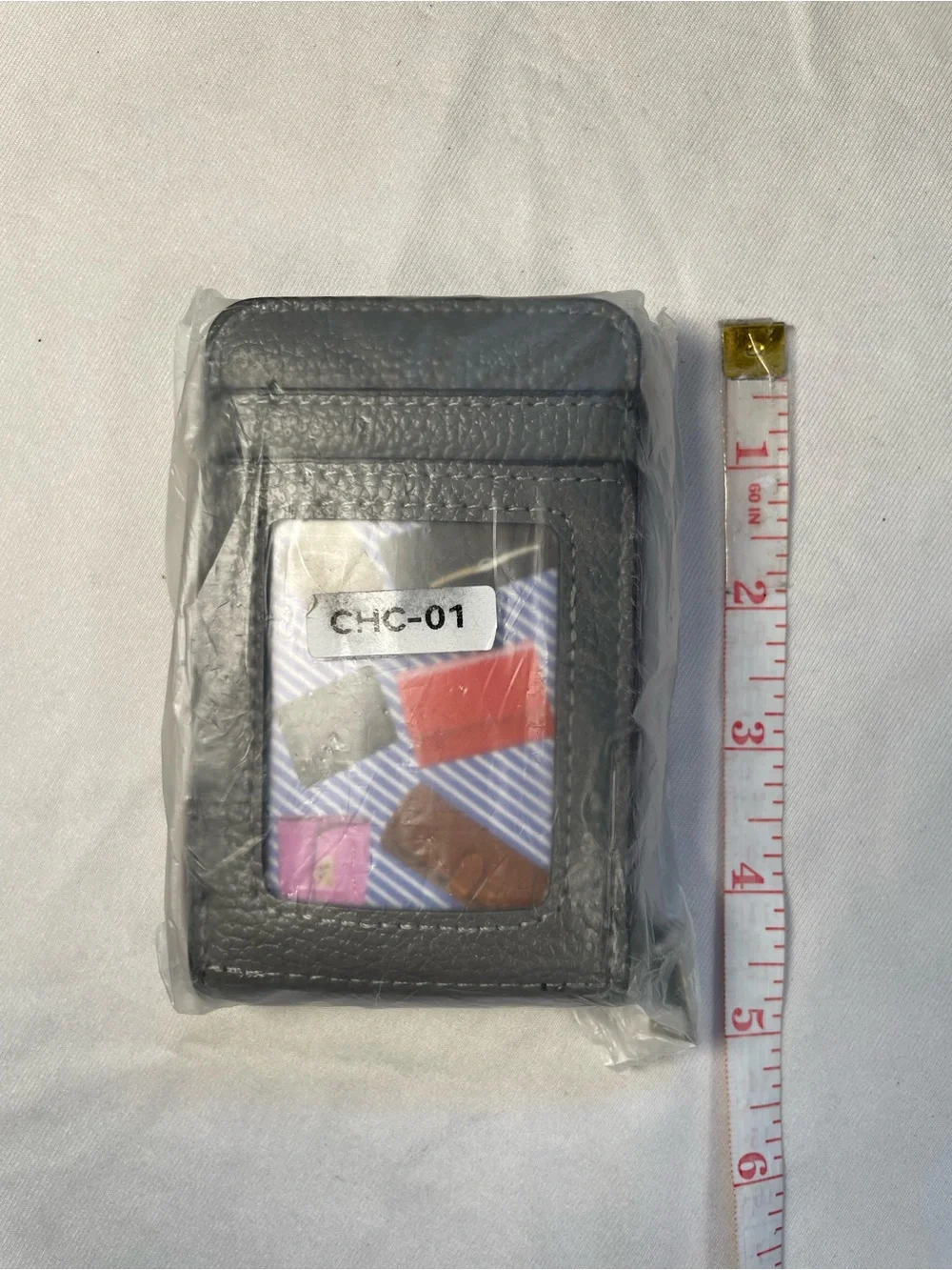 Faux Pebbled Leather Zippered Card Wallet 13 Compartments Clear ID Display GREY
